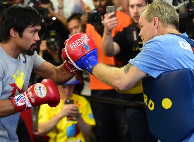 Manny Pacquiao and trainer Freddie Roach.