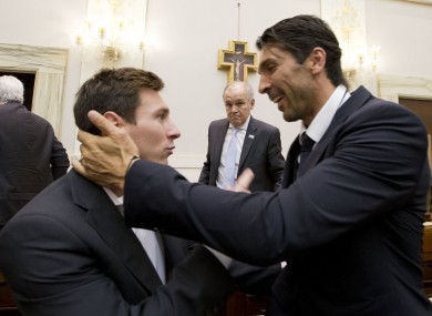 Messi and Buffon meet in the Vatican.