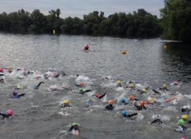 Saturday's triathlon began with a 750m swim.
