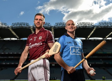 Galway's Aidan Harte and Dublin's David O'Callaghan at today's launch in Croke Park.