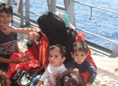 A family on board the LÉ Niamh last month.