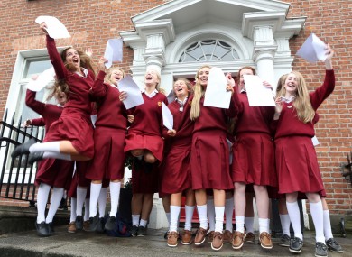 Students from Loreto College, St Stephen's Green in Dublin celebrate their Junior Cert results in 2013