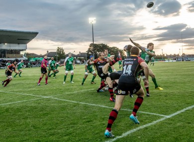 Sarel Pretorius clears under pressure from Kieran Marmion of Connacht.