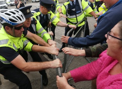 Anti water charge protesters struggle with gardaí at an event in Dublin last month.