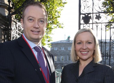 Keith Redmond with Renua leader Lucinda Creighton outside Leinster House this morning