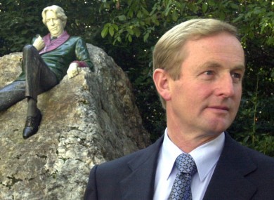 Enda Kenny in front of the statue of Oscar Wilde in Dublin's Merrion Square. There will be no statues in the Taoiseach's honour, Kenny said today.