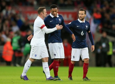 Martial and club mate Wayne Rooney alongside Crystal Palace midfielder Yohan Cabaye at Wembley last night.