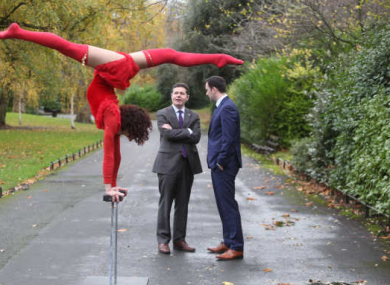 Contortion and aerialist Maria Combarros, Minister for Transport, Tourism and Sport Paschal Donohoe and Failte Ireland marketing director Noel John Mcloughlin at the launch programme of events for NYF Dublin.
