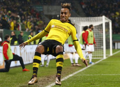 Dortmund's Pierre-Emerick Aubameyang celebrates after scoring his side's opening goal.