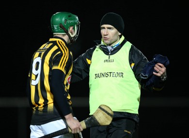 Kilkenny manager Eddie Brennan talks to Niall Mullins before the game.