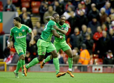 Sunderland's Jermain Defoe (right) celebrates scoring his side's second goal of the game with team-mate Lamine Kone.
