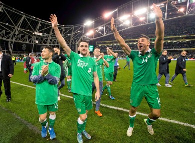 Hoolahan, Brady and Walters after Ireland's qualification.