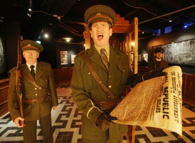 Ed Cosgrave as Padraig Pearse reads aloud the 1916 Proclamation at the Ambassador Theatre.