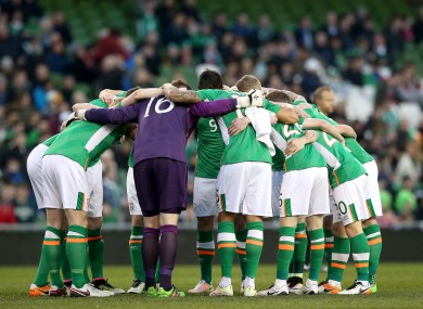 Ireland team huddle ahead of the Slovakia game.