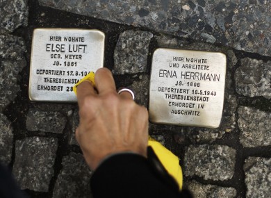 'Stolperstein' or stumbling stones outside the home of a Holocaust victim.