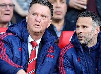 Manchester United manager Louis van Gaal with assistant Ryan Giggs during last night's match.