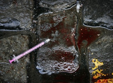 A used needle in a pool of blood on Lotts Lane, Dublin 1.