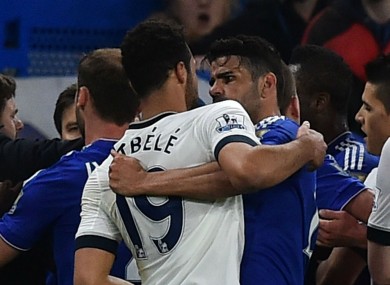Mousa Dembele and Diego Costa clash during Chelsea's Premier League meeting with Tottenham.