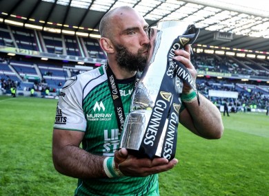Connacht captain John Muldoon celebrates with the Guinness Pro12 trophy following their win over Leinster in last month's final.