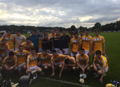 Antrim players celebrating tonight's U21 victory.