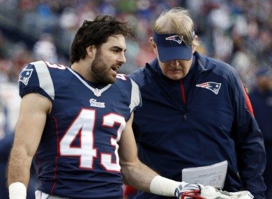 New England Patriots defensive back Nate Ebner with special teams coach Scott O'Brien.