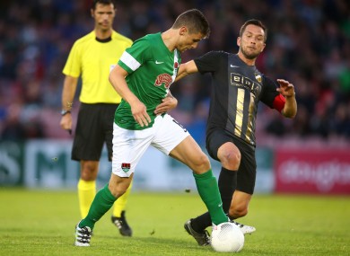 Cork City's Gavan Holohan is tackled by BK Hacken's Martin Ericsson during their Europa League clash at Turner's Cross.