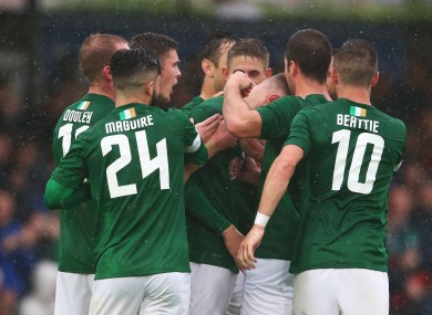 Cork City players celebrate following Kevin O'Connor's goal in last week's win over BK Hacken.