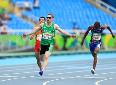 Ireland's Jason Smyth takes gold in the Men's 100m T13 Final held at The Olympic Stadium during the second day of the 2016 Rio Paralympic Games.