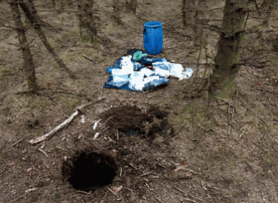 The munitions and barrel discovered in Capanagh Forest.