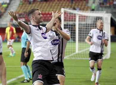 Dundalk's Ciaran Kilduff celebrates scoring the equaliser against AZ.