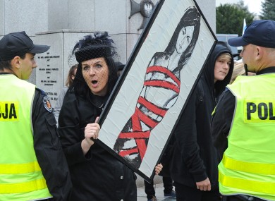 A pro-abortion protester at a demonstration in front of the Polish parliament in Warsaw.