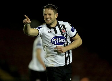 Dane Massey celebrates Dundalk's opener.