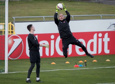 Gary Rogers takes a high ball in Dundalk training yesterday.