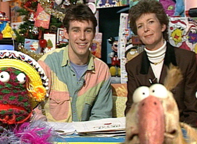 President Mary Robinson visits Ray, Zig and Zag and Dustin on The Den in 1990.