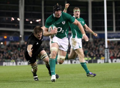 Ferris charges past Richie McCaw to score against the ABs in 2010.