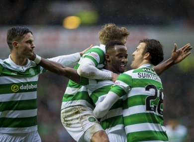 Dembele celebrates another goal against Rangers.