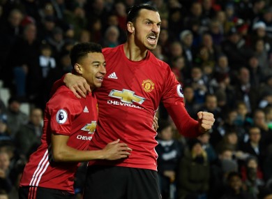 Zlatan Ibrahimovic and Jesse Lingard celebrate against West Brom