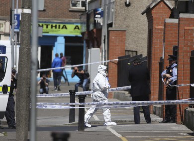 Gardaí investigating at the scene of the shooting in North Cumberland Street.