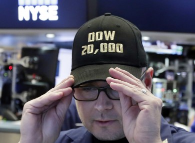 This man working on Wall Street got a special baseball cap to mark the milestone