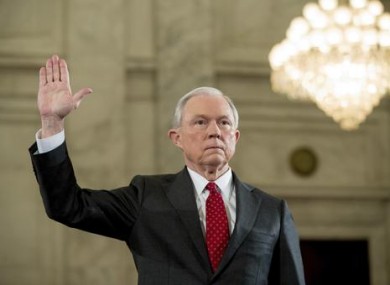 Attorney General-designate, Senator Jeff Sessions, is sworn in on Capitol Hill in Washington today