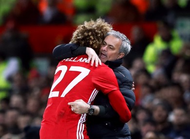 The Belgian celebrates his goal against Hull with Mourinho.