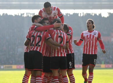 Southampton players celebrate against Leicester