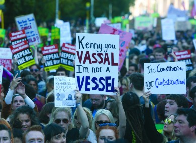 Pro-choice marchers gather at Merrion Square in Dublin.