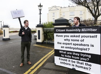 Anti-abortion activists outside the Citizens Assembly in Malahide last month.