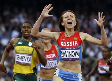 Savinova celebrates her win.