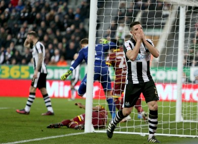 Newcastle United's Ciaran Clark looks dejected during tonight's match.