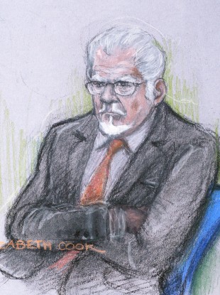 A court artist sketch of Rolf Harris at Southwark Crown Court in London.