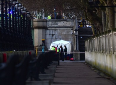 A forensic tent is seen near St Thomas' Hospital in London.