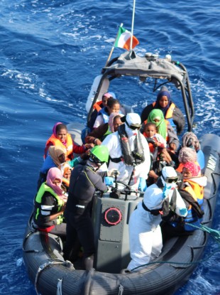 Crew of the LÉ Róisín as they launch to rescue people from the Mediterranean Sea.