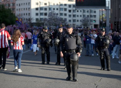 A police presence ahead of the Atletico Madrid-Leicester City game.